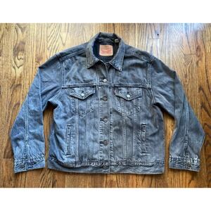 Levi's Denim Trucker Jacket Womens Size XL Ex Boyfriend Black Faded Type 3